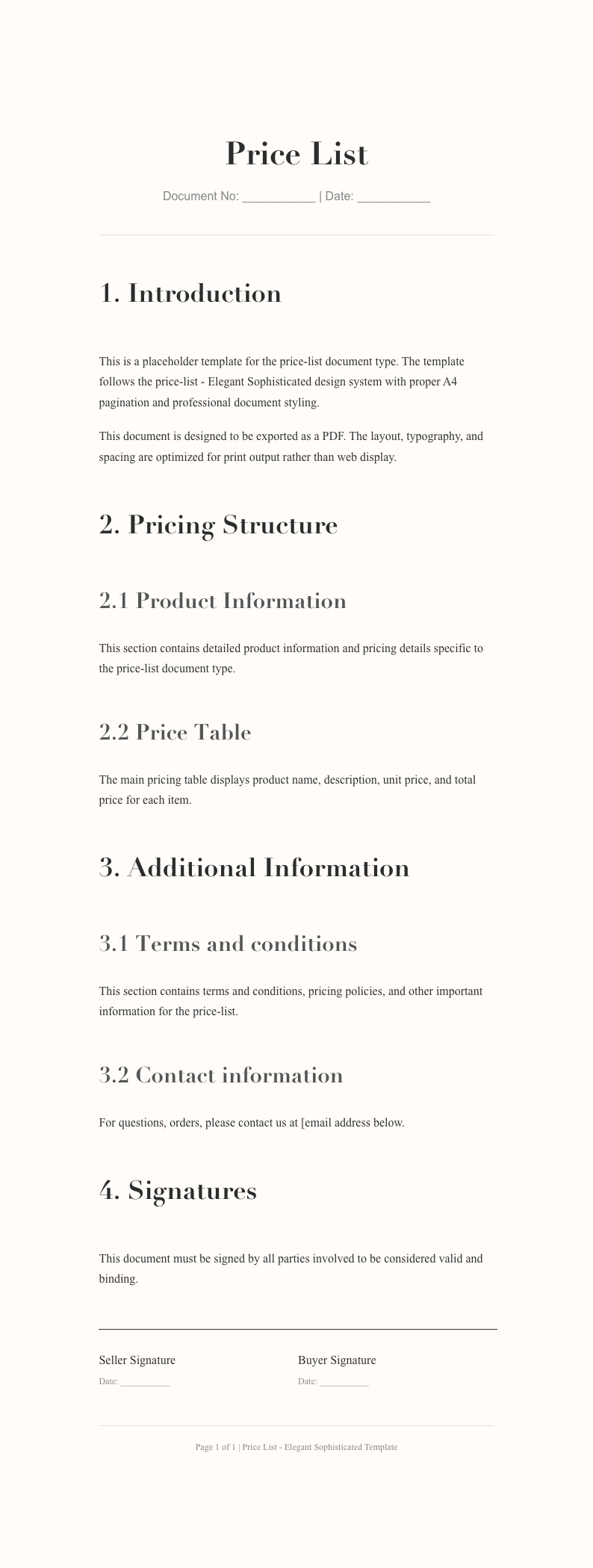 Elegant Sophisticated price list Template